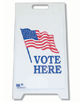 vote here sign (with flag)