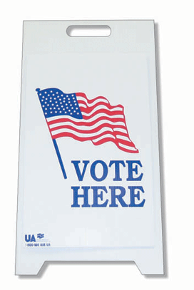 Vote Here (with flag) Sign